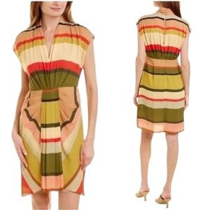 Toccin NYC Sarong Dress Multicolor Striped Pleated Front Sheath Dress Size 4